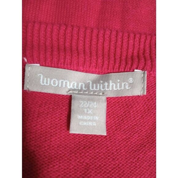 Woman Within Sweater Ladies 1x Pink Cardigan Short Sleeve Barbie - Picture 4 of 6